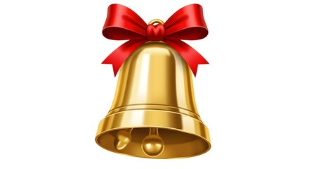 Gleaming Gold Bell with Vibrant Red Bow: Festive Holiday Decoration