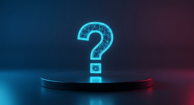 Glowing Neon Question Mark: Abstract 3D Render with Networked Lines