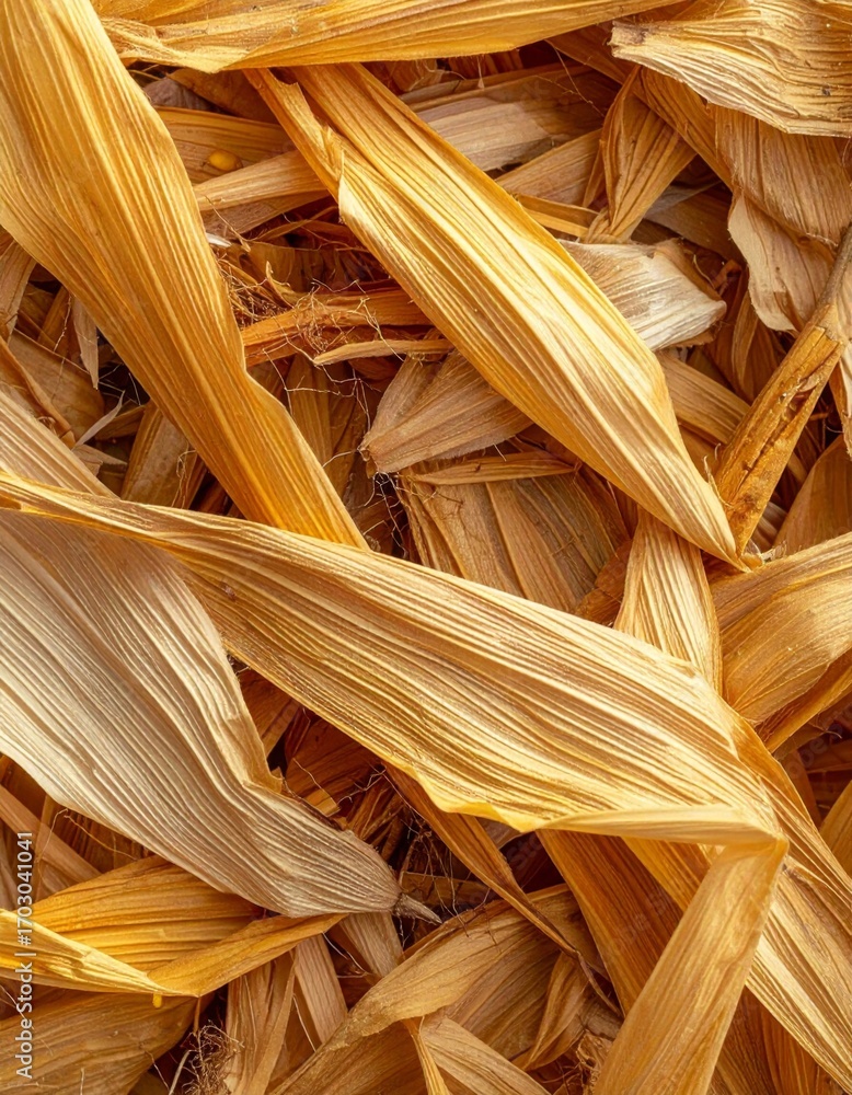 Poster detailed macro of golden and yellow corn husks displaying intricate textures and patterns