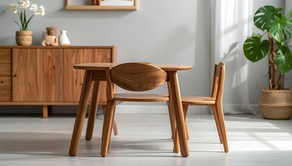 Wooden children's table and chairs in a light room