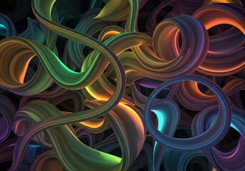 Vibrant, flowing abstract ribbons create a mesmerizing, colorful, and energetic visual design.
