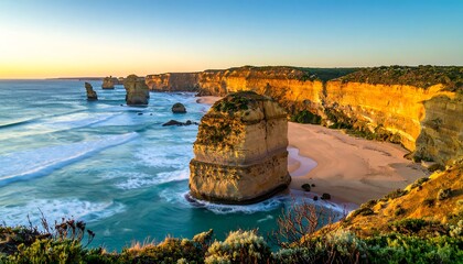 Coastal landscape at sunrise