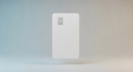 Sleek and minimalist white credit card floating in a clean, modern digital space, representing secure online transactions, future banking, and contactless payment technology