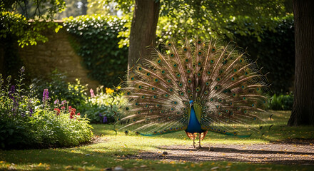 Obraz premium man with a peacock in the park