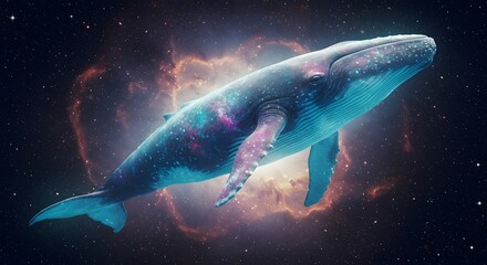 Cosmic Humpback Whale with Nebula