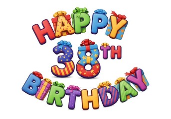 Happy 38th birthday playful typography with balloons