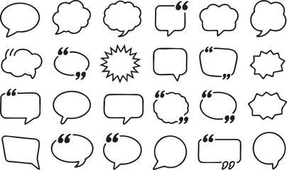 Assortment of black and white speech bubble and quote bubble outlines