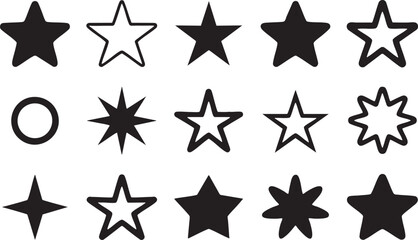 Assortment of Black and White Star Shapes and a Circle Icon in a Grid symbol graphic