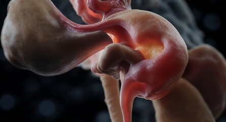 Abstract 3D Render of Organic Forms, Intricate Cellular Structures, Pink and Orange Hues, Medical Illustration, Scientific Visualization, Biological Anatomy