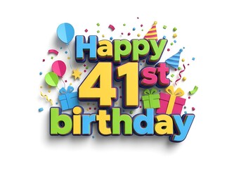 Fototapeta premium Happy 41st birthday with balloons and gifts