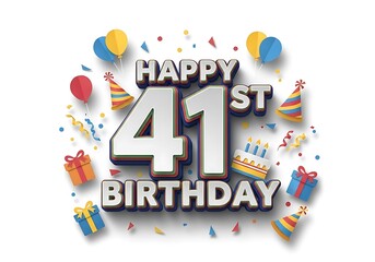 Happy 41st birthday metallic silver typography