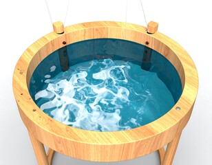 Wooden circular spa with flowing water