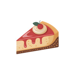 Slice of cheesecake with cherry topping a delicious dessert illustration isolated on white background