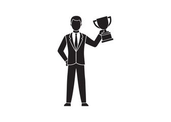 Triumphant Businessman Celebrating Success:  Bold Black Icon Graphic, Achievement, Victory.