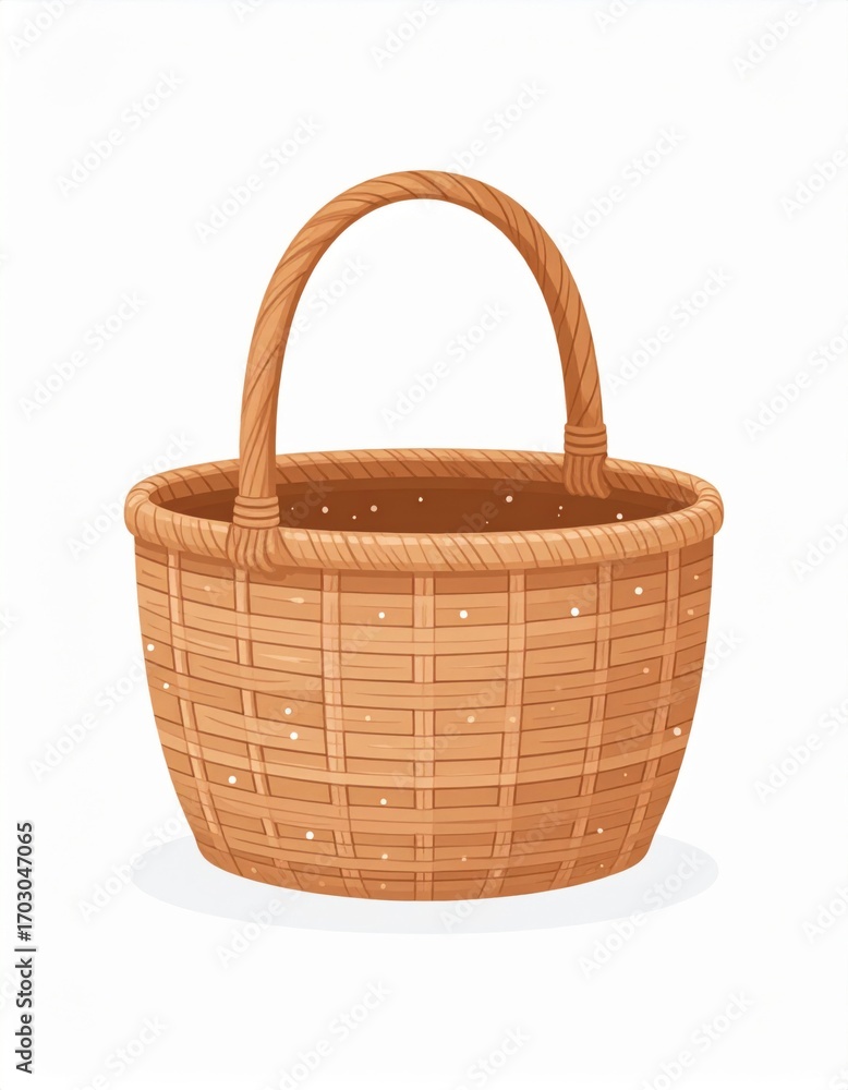 Aufkleber classic wicker basket with brown weave pattern and curved handle on white background
