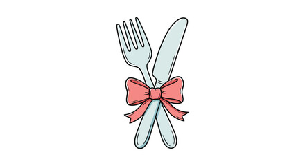 elegant dining utensils tied with a pink ribbon bow