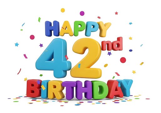 Bright colorful happy 42nd birthday letters with confetti
