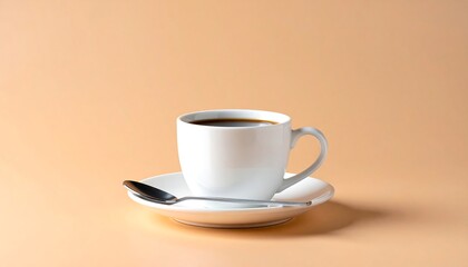 Single cup of coffee on a beige background