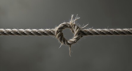 Close-up of a simple knot tied in a thick rope, isolated on a neutral background.