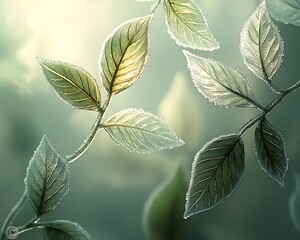 Sunlit Frosted Leaves for Forest Backdrop.