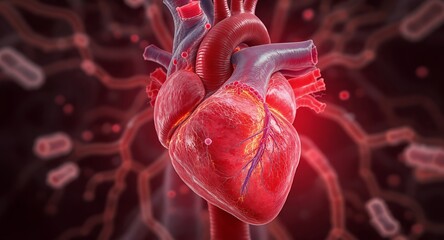 Detailed 3D Render of a Human Heart with Bacteria and Vessels