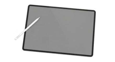 Tablet device with white stylus on black background