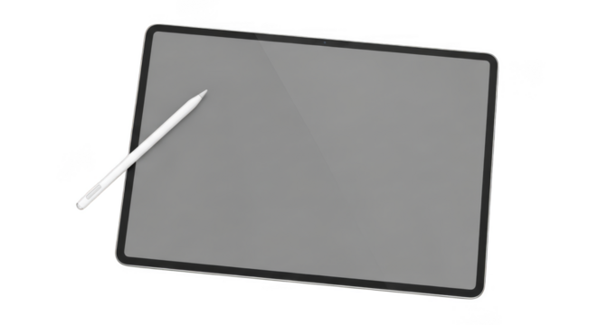 Tablet device with white stylus on black background