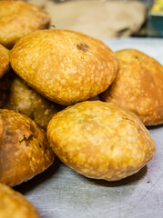 hot crispy indian traditional snack litti at restaurant for selling