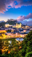 Obraz premium Panoramic view of Salzburg at twilight