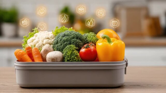 Healthy Meal in a Lunchbox: A vibrant assortment of fresh, organic vegetables fills a lunchbox, embodying the essence of health, wellness, and wholesome eating. It&rsquo;s an ode to natural.
