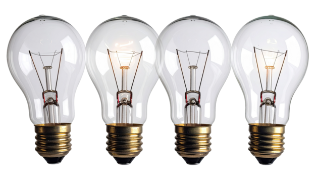 Four light bulbs, progressively lit, highlighting a gradual illumination