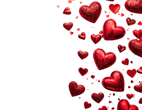 Red hearts cascading on black background