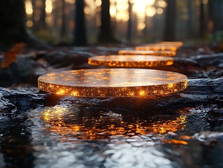 Glowing Path for Autumn Forest Stream.