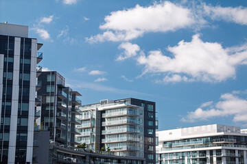 Modern apartment buildings in Richmond, BC, Canada.