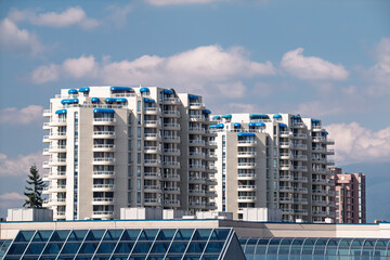 Modern apartment buildings in Richmond, BC, Canada.