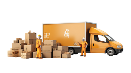 delivery truck with cardboard boxes on white background
