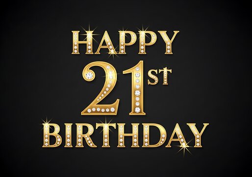 Luxury golden Happy 21st birthday black background