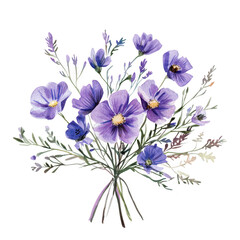 A bouquet of purple flowers. delicate petals and green foliage. arranged elegantly against a white background. perfect for decoration or floral design projects