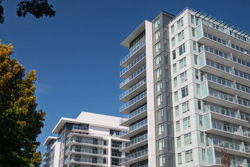Modern apartment buildings in Richmond, BC, Canada.