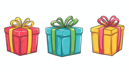 Fototapeta premium Colorful gift boxes vector illustration for holiday celebration birthday and Christmas presents with ribbons and bows