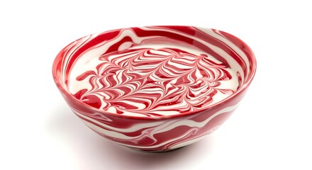 Fototapeta premium Close-up shot of a ceramic bowl filled with swirled red and white creamy dessert