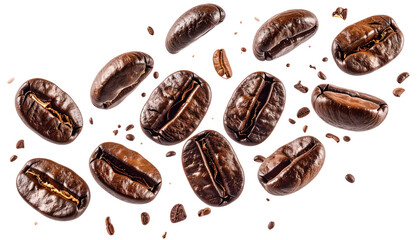 Obraz premium Roasted coffee beans scattered in the air