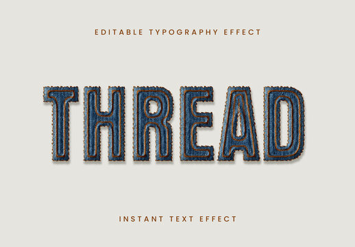 Blue Embroidery Chainstitch Bold Outline Text Effect Denim Bold Font