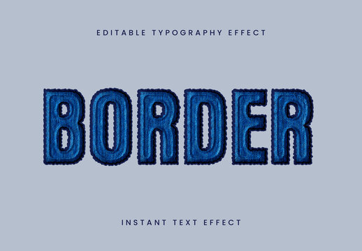 Blue Embroidery Chainstitch Bold Outline Text Effect Stitch Fabric Font