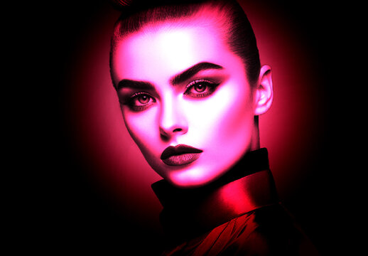 Pink Neon Glow Duotone Photo Effect Glow Portrait