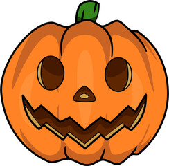 Cartoon Style Cute Carved Pumpkin Jack OLantern Face Expression Illustration