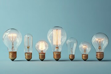 Vintage Edison Bulbs in Row, Light Background