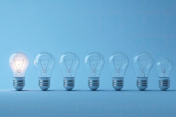 Illuminated Ideas: Glowing Lightbulbs in a Row