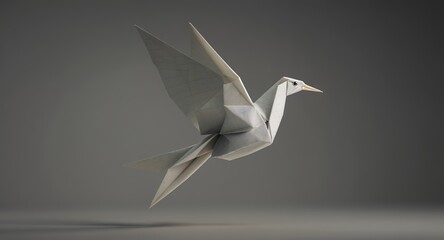 Origami Bird in Flight Abstract Paper Sculpture, Elegant Design for Art, Craft, and Peace Concept