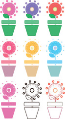 ABSTRACT FLOWER IN JAR - MINIMALIST IN LINES AND CIRCLES